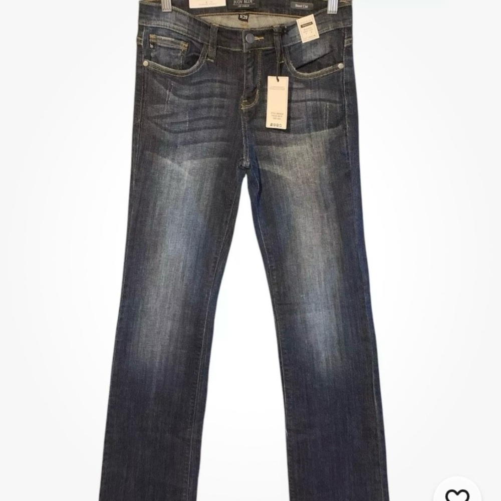Judy Blue Jeans Blue 9/29 Regular Midrise Boot Cut Dark Wash Light Distress